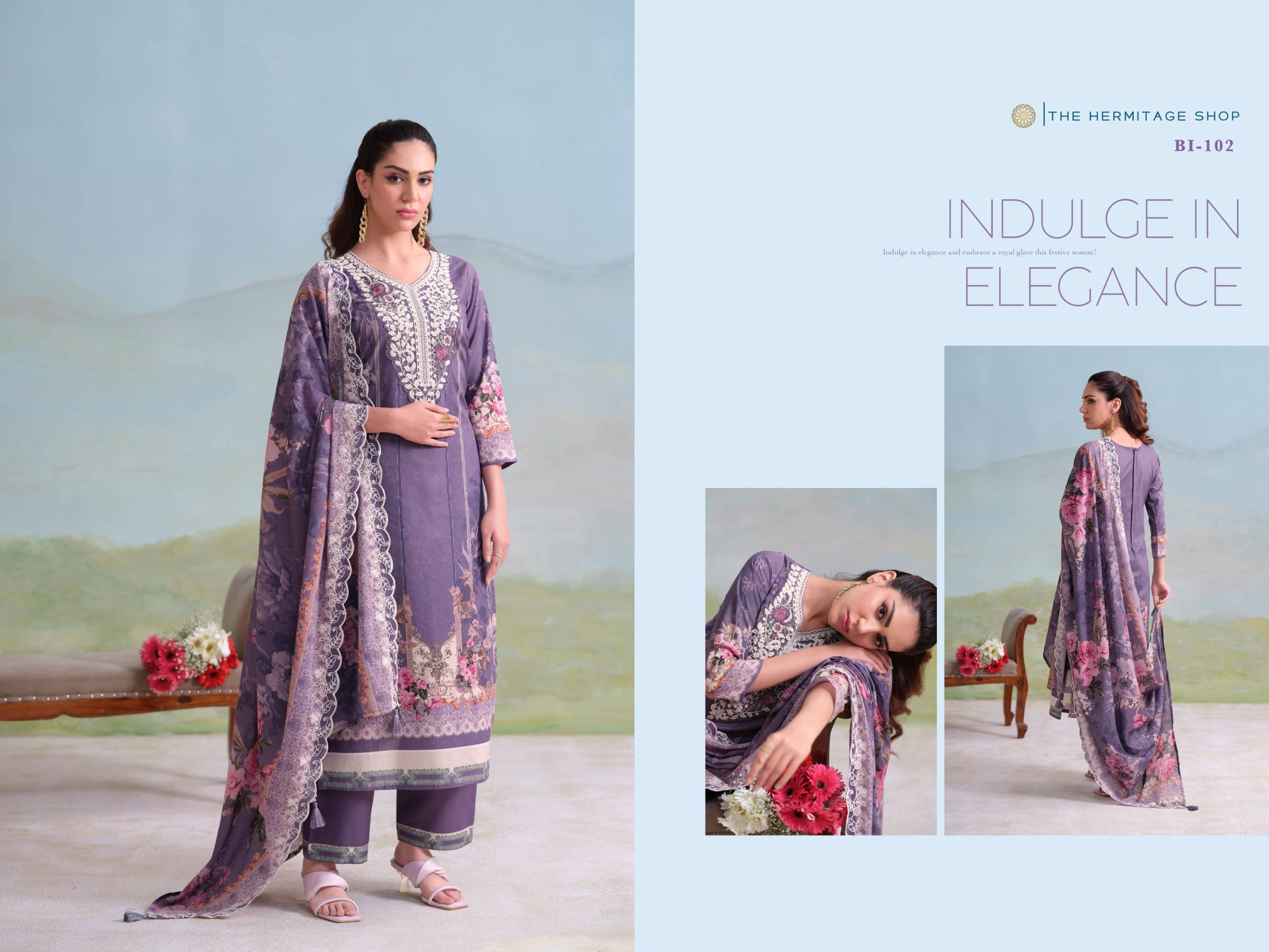 BINSAEED ORIGINALS by  THE HERMITAGE SHOP 101 To 104 Series Pakistani Stylish Beautiful Colourful Printed GIZA LAWN Dresses At Wholesale Price